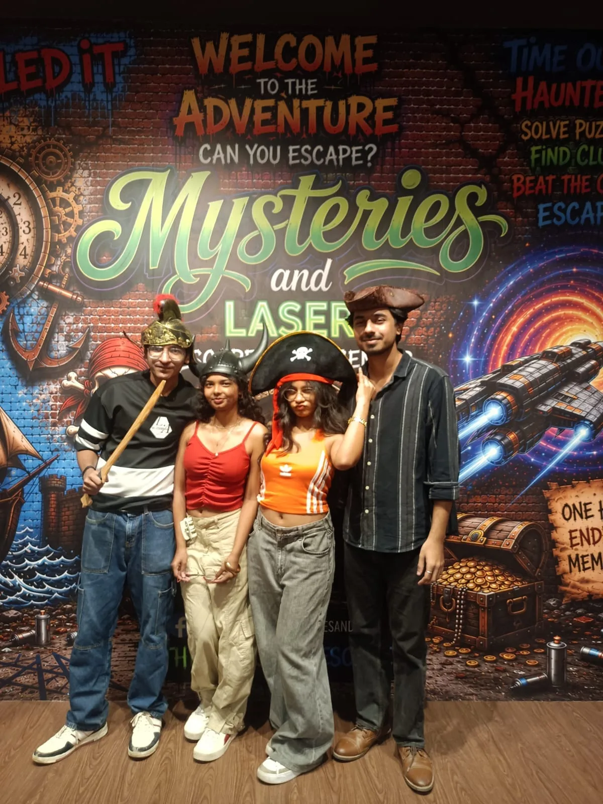 Friends in pirate costume at the Bellandur mural
